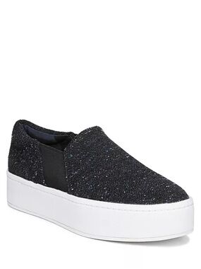 Vince Warren Round Toe Slip-On Tweed Platform Sneakers in Navy Blue, Size 10